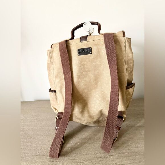 Lucky Brand Cotton Canvas Leather Backpack in Tan Pebble Print - Picture 3 of 10